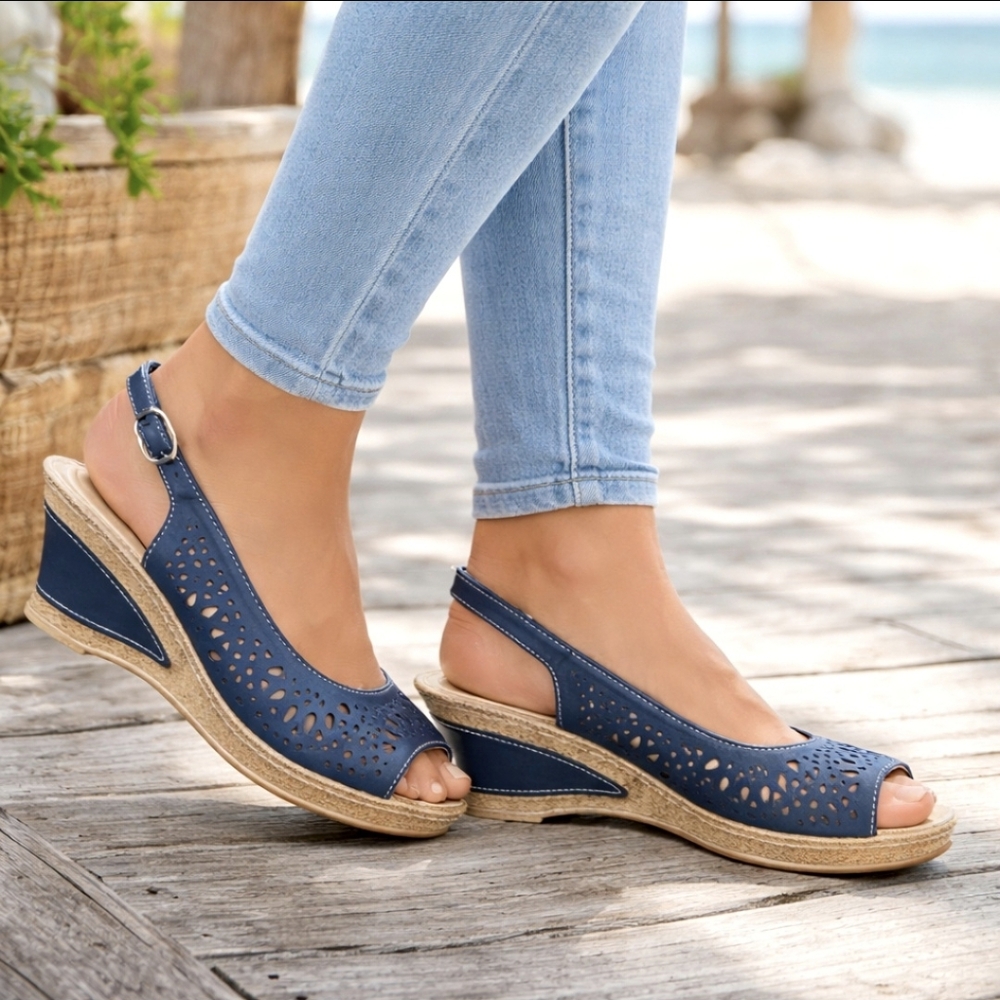 Patrizia Shaninoqua Y2K Coastal Boho Revival Peep Toe Comfort Wedge Sandals 7.5M